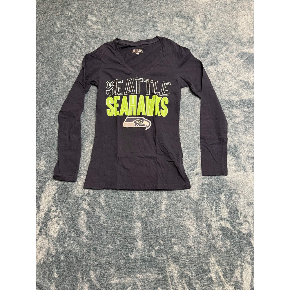 NFL Team Apparel Seattle Seahawks Womens Small Navy Long Sleeve V-Neck SKU 3806